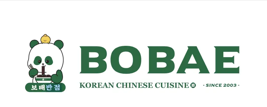 BOBAE Global Inc. logo featuring a panda mascot enjoying Korean-Chinese cuisine, supported by KSBC.